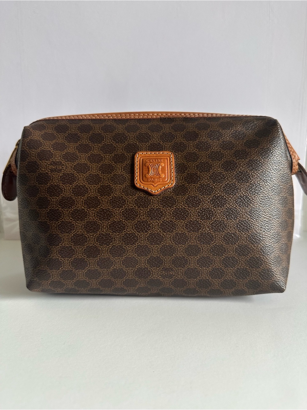 Vintage CELINE Macadam Triomphe Cosmetic Pouch Clutch Bag Italy